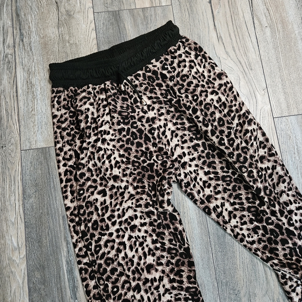 Leopard Print Joggers, Elastic Waistband Pants